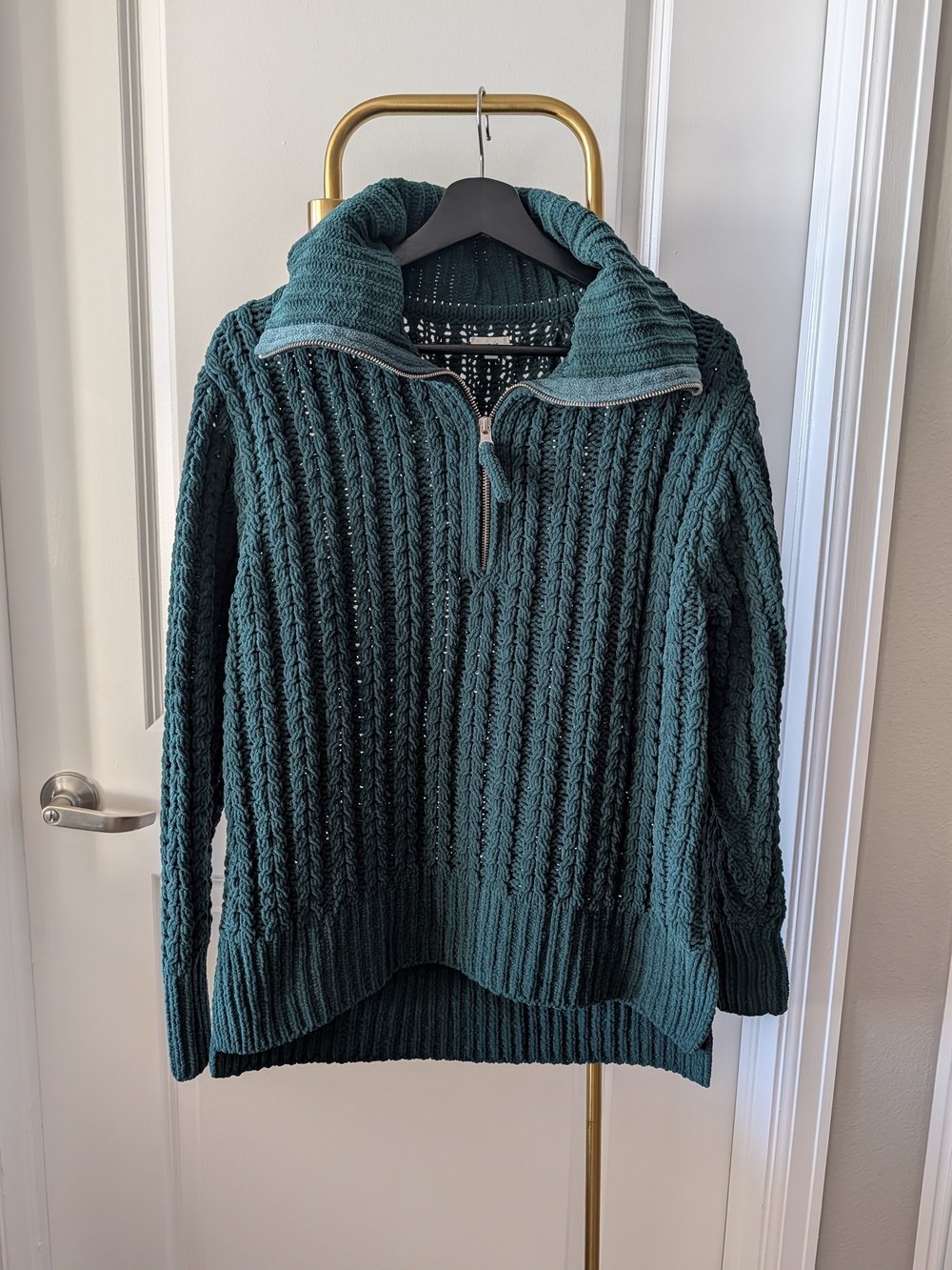 aerie Oversized Deep Teal Cable Half-Zip Turtleneck Sweater